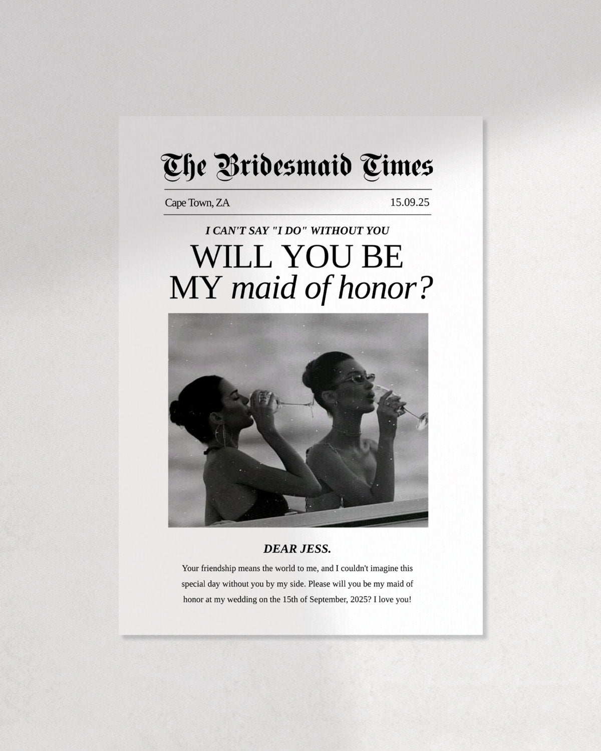 1 Newspaper Bridesmaid Proposal Template | The Big Day Online, image size:1200x1500