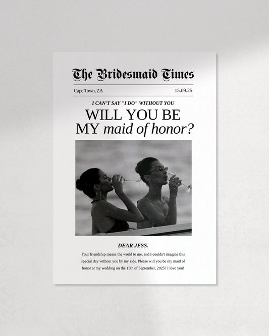 Newspaper Bridesmaid Proposal Card