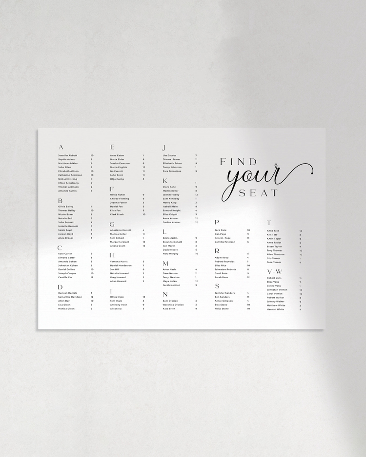 The Abigail Seating Chart